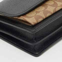 Pre Owned Coach Black/Brown Signature Coated Canvas and Leather Klare Crossbody Bag