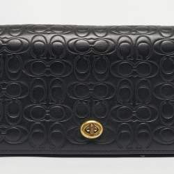Pre Owned Coach Black Signature Embossed Leather Dinky Crossbody Bag