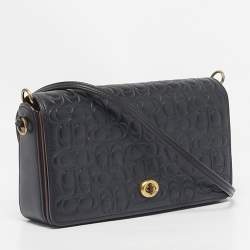 Pre Owned Coach Black Signature Embossed Leather Dinky Crossbody Bag