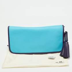 Pre Owned Coach Two Tone Blue Leather Legacy Penny Oversized Clutch