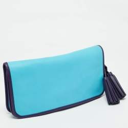 Pre Owned Coach Two Tone Blue Leather Legacy Penny Oversized Clutch