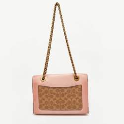 Pre Owned Coach Pink/Beige Signature Coated Canvas and Leather Parker Shoulder Bag