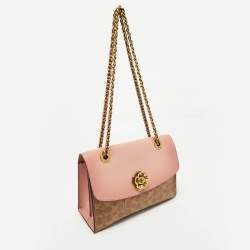Pre Owned Coach Pink/Beige Signature Coated Canvas and Leather Parker Shoulder Bag