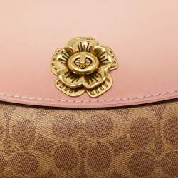 Pre Owned Coach Pink/Beige Signature Coated Canvas and Leather Parker Shoulder Bag