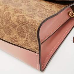 Pre Owned Coach Pink/Beige Signature Coated Canvas and Leather Parker Shoulder Bag