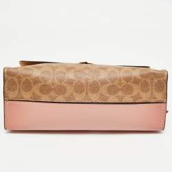 Pre Owned Coach Pink/Beige Signature Coated Canvas and Leather Parker Shoulder Bag