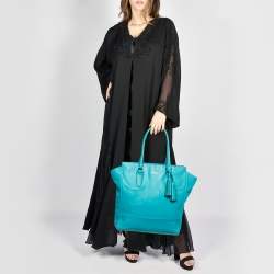 Pre Owned Coach Turquoise Blue Leather North South Legacy Candace Tote