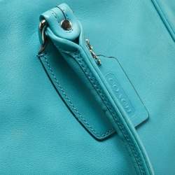 Pre Owned Coach Turquoise Blue Leather North South Legacy Candace Tote