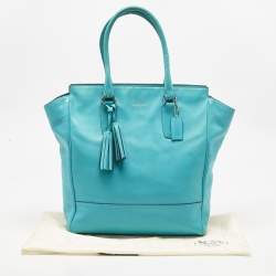 Pre Owned Coach Turquoise Blue Leather North South Legacy Candace Tote