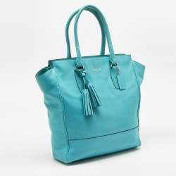 Pre Owned Coach Turquoise Blue Leather North South Legacy Candace Tote