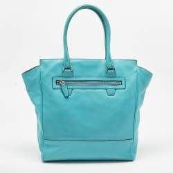 Pre Owned Coach Turquoise Blue Leather North South Legacy Candace Tote