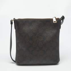 Pre Owned Coach Black/Brown Signature Coated Canvas and Leather Mini Rowan Messenger Bag