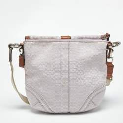 Pre Owned Coach Lavender Logo Jacquard Canvas Soho Swing Crossbody Bag