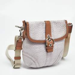 Pre Owned Coach Lavender Logo Jacquard Canvas Soho Swing Crossbody Bag