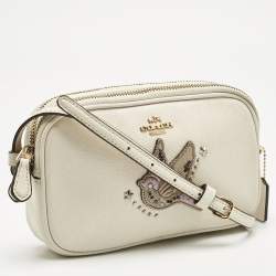 Pre Owned Coach White Leather Bird Patched Jamie Camera Crossbody Bag