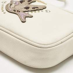 Pre Owned Coach White Leather Bird Patched Jamie Camera Crossbody Bag