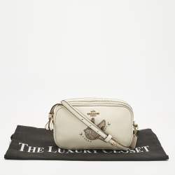 Pre Owned Coach White Leather Bird Patched Jamie Camera Crossbody Bag