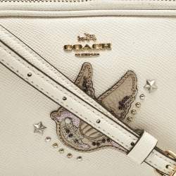 Pre Owned Coach White Leather Bird Patched Jamie Camera Crossbody Bag