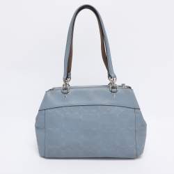 Pre Owned Coach Light Blue Signature Leather Mini Brooke Carryall Satchel