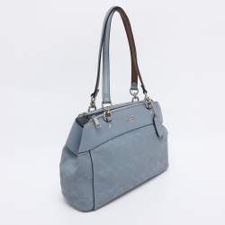Pre Owned Coach Light Blue Signature Leather Mini Brooke Carryall Satchel