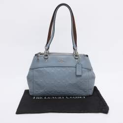 Pre Owned Coach Light Blue Signature Leather Mini Brooke Carryall Satchel