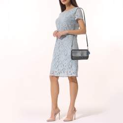 Pre Owned Coach Navy Blue Signature Coated Canvas and Leather Reversible Flap Crossbody Bag