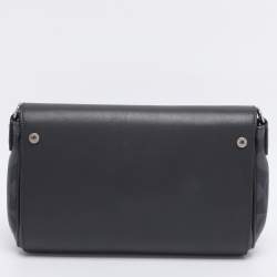 Pre Owned Coach Navy Blue Signature Coated Canvas and Leather Reversible Flap Crossbody Bag