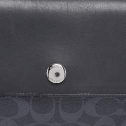 Pre Owned Coach Navy Blue Signature Coated Canvas and Leather Reversible Flap Crossbody Bag