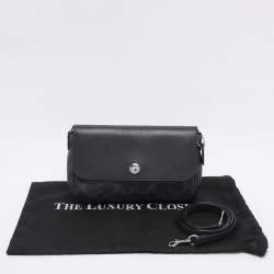 Pre Owned Coach Navy Blue Signature Coated Canvas and Leather Reversible Flap Crossbody Bag