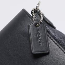 Pre Owned Coach Navy Blue Signature Coated Canvas and Leather Reversible Flap Crossbody Bag