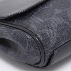 Pre Owned Coach Navy Blue Signature Coated Canvas and Leather Reversible Flap Crossbody Bag