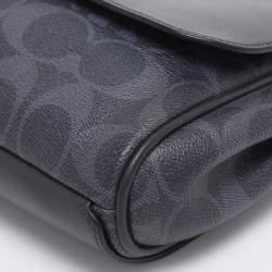 Pre Owned Coach Navy Blue Signature Coated Canvas and Leather Reversible Flap Crossbody Bag