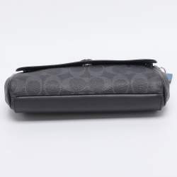 Pre Owned Coach Navy Blue Signature Coated Canvas and Leather Reversible Flap Crossbody Bag