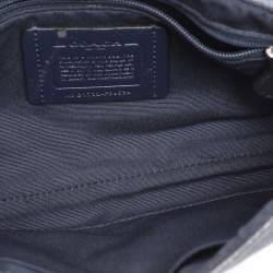 Pre Owned Coach Navy Blue Signature Coated Canvas and Leather Reversible Flap Crossbody Bag