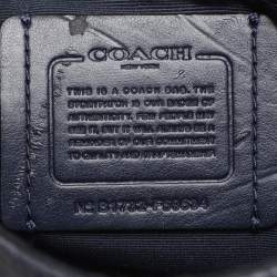 Pre Owned Coach Navy Blue Signature Coated Canvas and Leather Reversible Flap Crossbody Bag