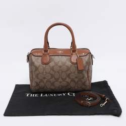 Pre Owned Coach Beige/Brown Signature Coated Canvas and Leather Mini Bennett Satchel