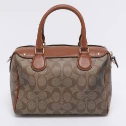 Pre Owned Coach Beige/Brown Signature Coated Canvas and Leather Mini Bennett Satchel