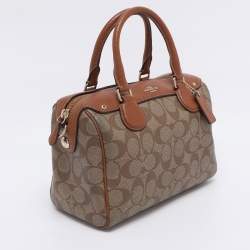 Pre Owned Coach Beige/Brown Signature Coated Canvas and Leather Mini Bennett Satchel