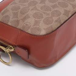 Pre Owned Coach Beige/Brown Signature Coated Canvas and Leather Camera Crossbody Bag