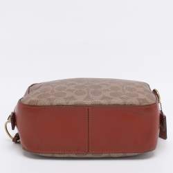 Pre Owned Coach Beige/Brown Signature Coated Canvas and Leather Camera Crossbody Bag