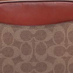 Pre Owned Coach Beige/Brown Signature Coated Canvas and Leather Camera Crossbody Bag
