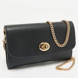 Pre Owned Coach Black Leather Chain Crossbody Bag