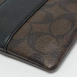 Pre Owned Coach Brown/Black Signature Coated Canvas and Leather Corner Zip Wristlet