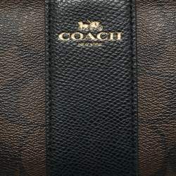 Pre Owned Coach Brown/Black Signature Coated Canvas and Leather Corner Zip Wristlet