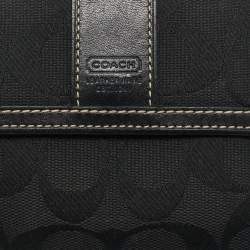 Pre Owned Coach Black Signature Canvas and Leather Flap Compact Wallet