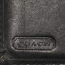 Pre Owned Coach Black Signature Canvas and Leather Flap Compact Wallet