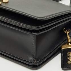 Pre Owned Coach Black Leather Bandit Logo Plaque Flap Crossbody Bag