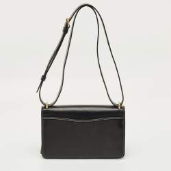 Pre Owned Coach Black Leather Bandit Logo Plaque Flap Crossbody Bag