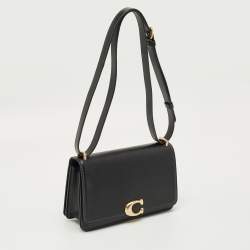 Pre Owned Coach Black Leather Bandit Logo Plaque Flap Crossbody Bag