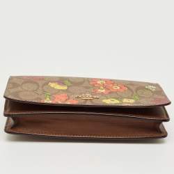 مملوكة مسبقًا حقيبة كروس بودي بطبعة زهور من كانفاس مطلي بنقشة محددة بني من كوتش